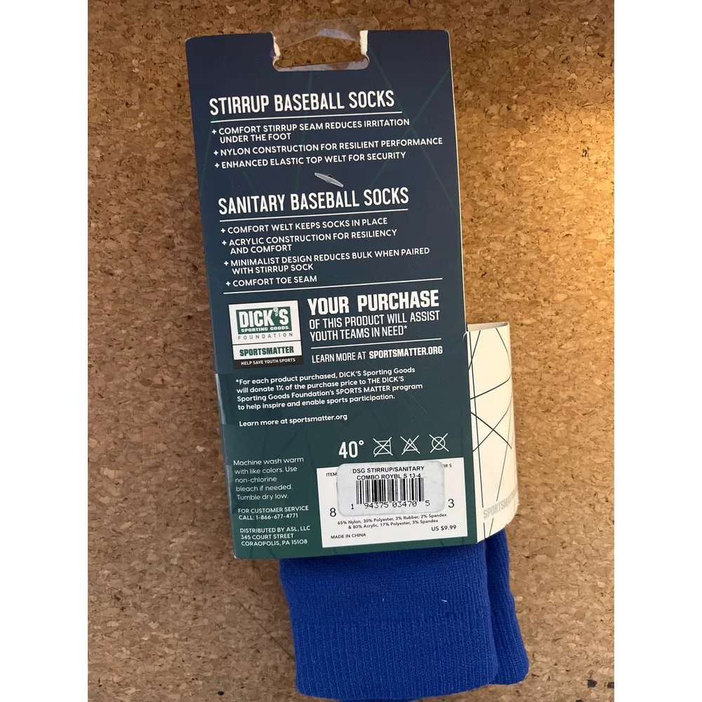Dicks Sporting Goods Youth Stirrup and Sanitary Baseball Socks Royal Blue Small